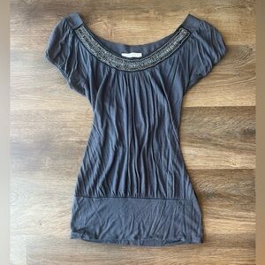Vintage Y2K Charlotte Russe Charcoal Beaded Top